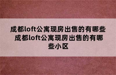 成都loft公寓现房出售的有哪些 成都loft公寓现房出售的有哪些小区